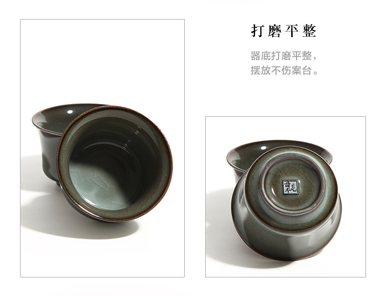 龙泉青瓷 哥窑手工铁胎盖碗 一壶四杯茶具套装商务礼品批发雕刻
