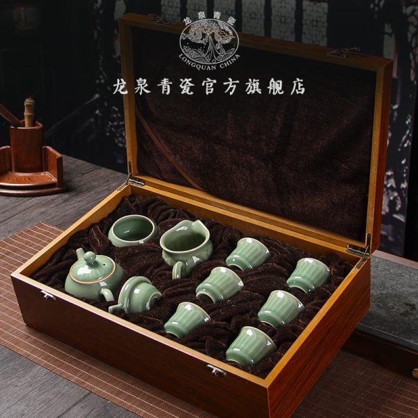 龙泉青瓷 创意仿古釉莲瓣茶壶茶具套装 陶瓷功夫茶具礼品雕刻logo