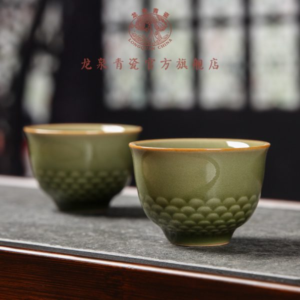 龙泉青瓷 创意陶瓷功夫手工茶具套装 盖碗茶具10头礼品盒雕刻logo