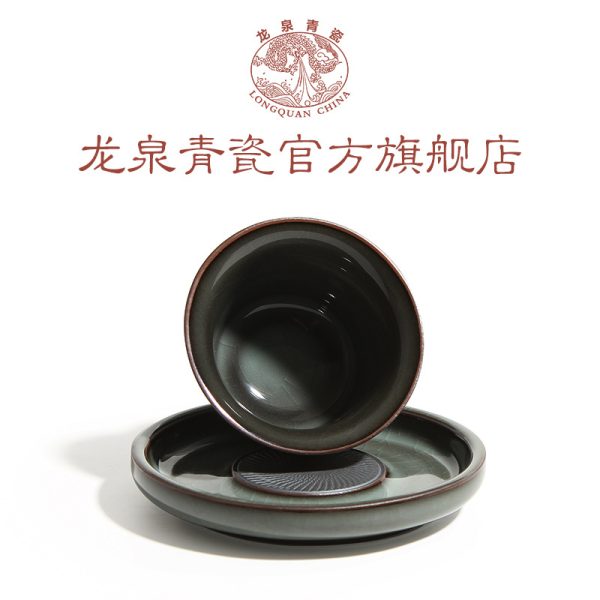 龙泉青瓷 哥窑手工铁胎盖碗 一壶四杯茶具套装商务礼品批发雕刻
