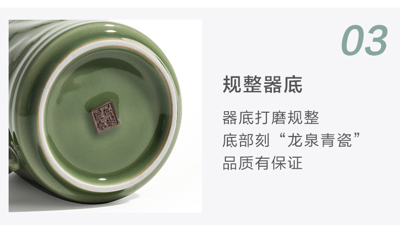 龙泉青瓷 大师纯手工仿古龙杯高档陶瓷杯办公杯会议批发 可雕刻