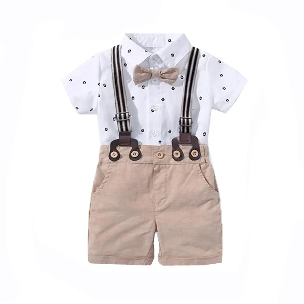厂家定做跨境夏季新款男宝宝绅士礼服印花爬服婴幼儿三角哈衣批发