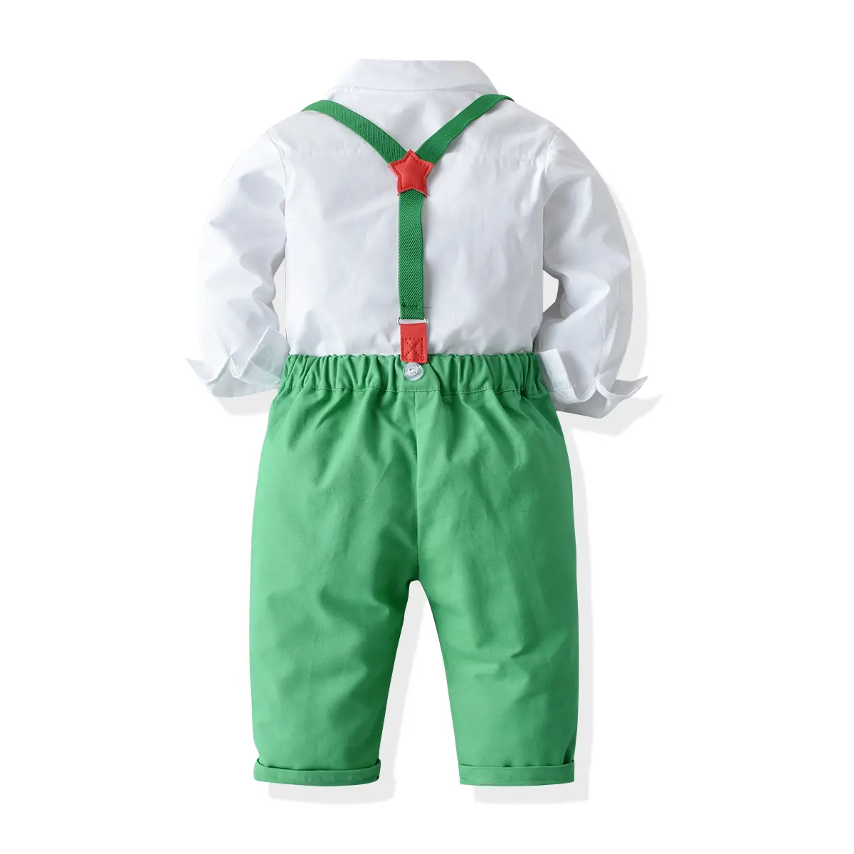 跨境春秋童装2020圣诞儿童套装 男童白色衬衣领结背带裤四件套