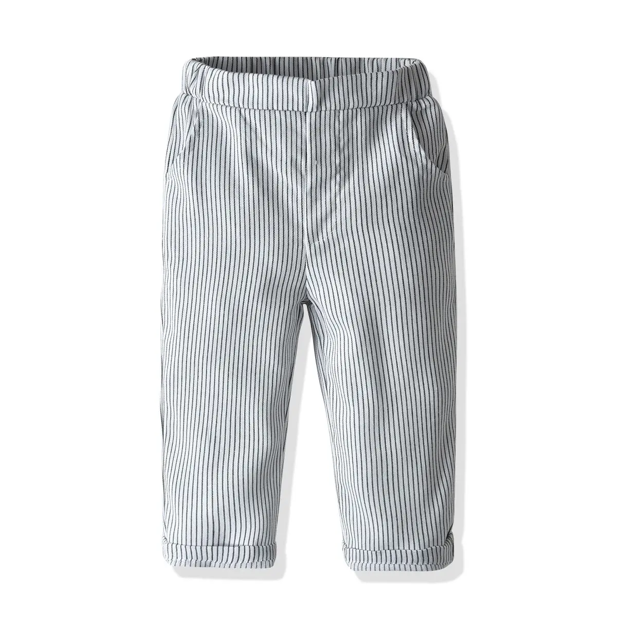 加工定制 男童婴儿生日宴抓周服背带条纹裤长袖衬衣儿童秋装套装