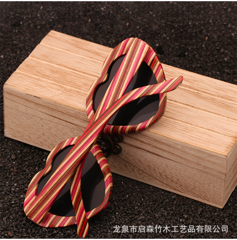 欧美时尚新款男女偏光太阳镜 彩木框跨境竹木眼镜UV400  厂家批发