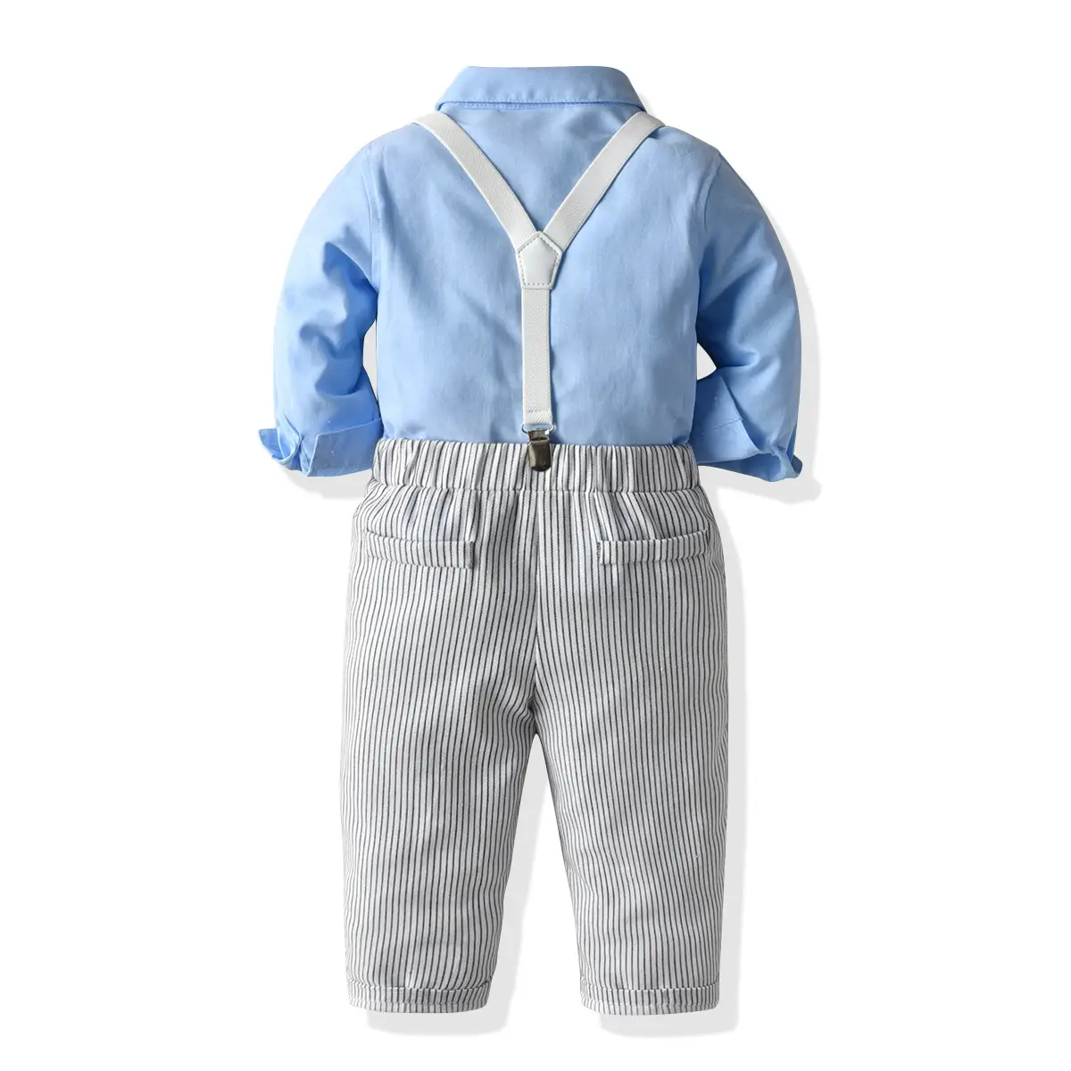 宝宝礼服男童婴儿生日宴抓周服背带条纹裤长袖衬衣儿童秋装套装