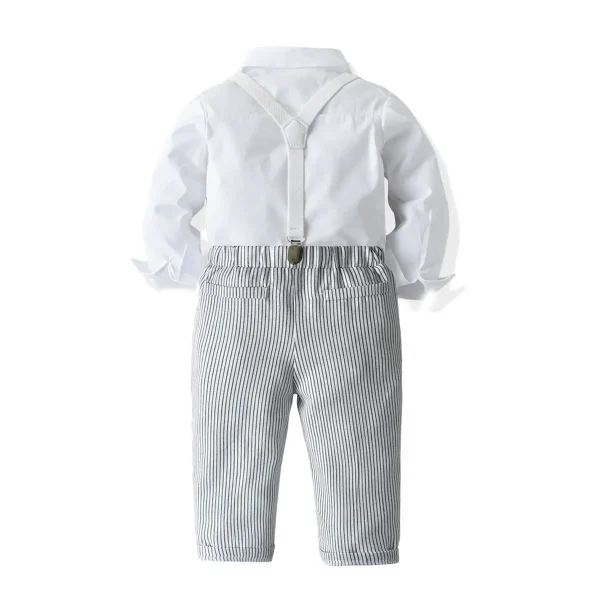 宝宝礼服男童婴儿生日宴抓周服背带条纹裤长袖衬衣儿童秋装套装