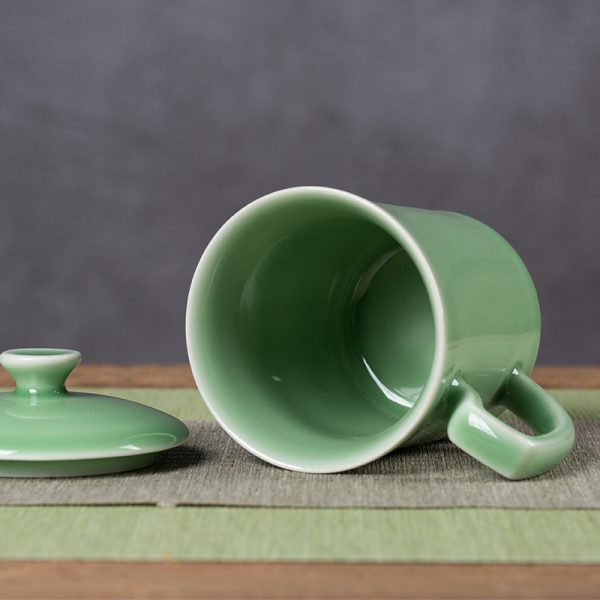 龙泉青瓷 陶瓷水杯办公室茶杯带盖杯子泡茶单杯马克杯家用可LOGO