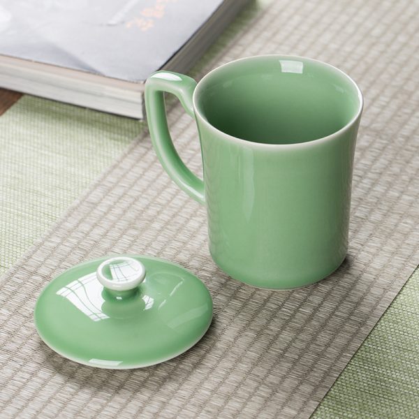 龙泉青瓷 陶瓷水杯办公室茶杯带盖杯子泡茶单杯马克杯家用可LOGO