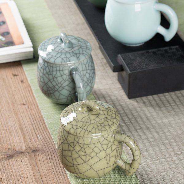 龙泉青瓷 带盖办公杯马克杯茶杯 陶瓷家用喝水杯商务足浴礼品批发