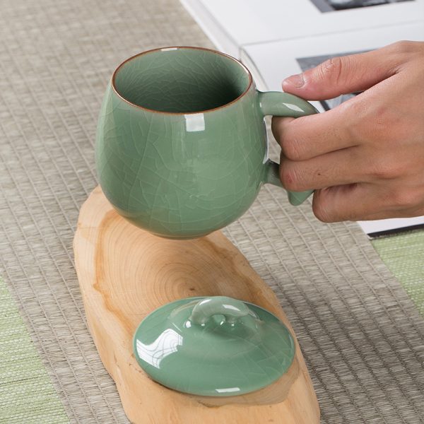 龙泉青瓷 带盖办公杯马克杯茶杯 陶瓷家用喝水杯商务足浴礼品批发