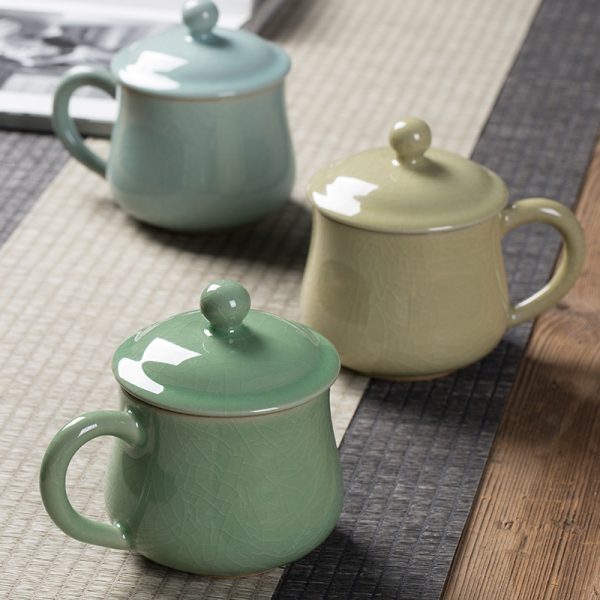 龙泉青瓷茶杯 陶瓷办公杯中式家用喝水泡茶杯仿古冰裂咖啡马克杯
