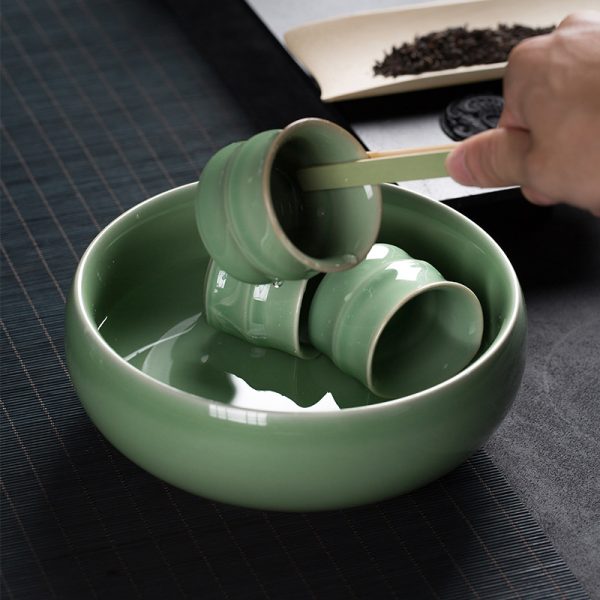 龙泉青瓷茶洗 文房笔洗功夫茶具配件杯洗大号渣斗家用客厅烟灰缸
