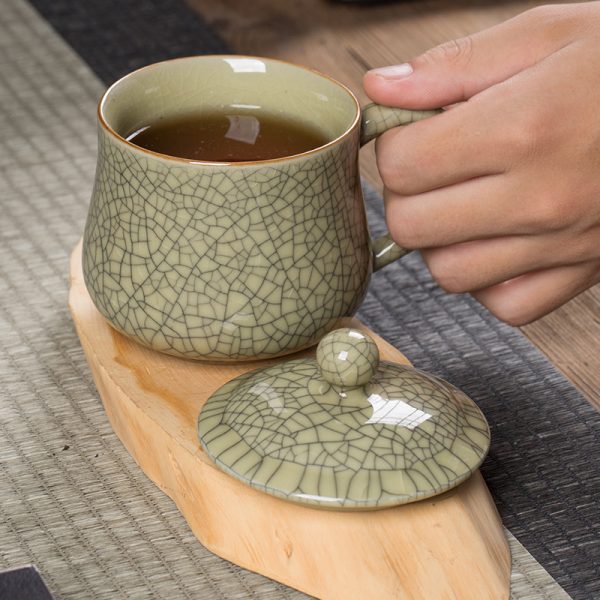 龙泉青瓷茶杯 陶瓷办公杯中式家用喝水泡茶杯仿古冰裂咖啡马克杯