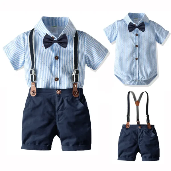 男童套装婴幼儿爬服周礼服正装潮短袖连衣哈衣背带裤厂家加工生产