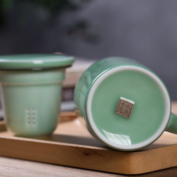 龙泉青瓷办公杯 陶瓷茶杯马克杯过滤内胆创意现代家用 办公泡茶杯