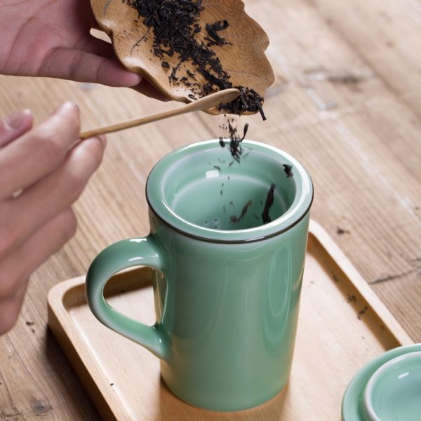 龙泉青瓷办公杯 陶瓷茶杯马克杯过滤内胆创意现代家用 办公泡茶杯