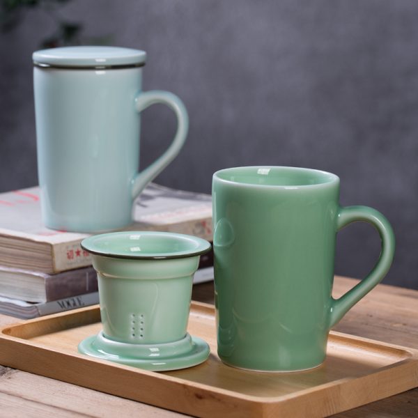 龙泉青瓷办公杯 陶瓷茶杯马克杯过滤内胆创意现代家用 办公泡茶杯