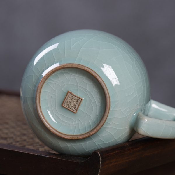 龙泉青瓷 茶杯陶瓷水杯过滤带盖办公室马克杯家用泡茶冰裂 刻LOGO