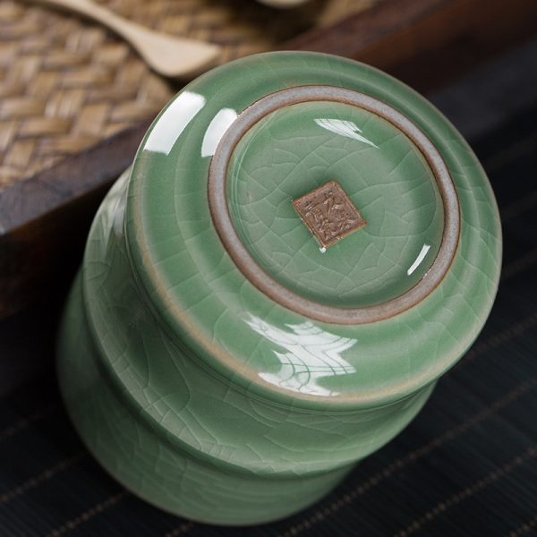 龙泉青瓷陶瓷茶杯竹节办公杯会议待客品茗杯中式家用水杯小茶碗