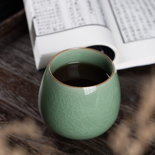 龙泉青瓷茶杯 家用陶瓷泡茶杯办公室无柄小杯中式冰裂水杯 可雕刻