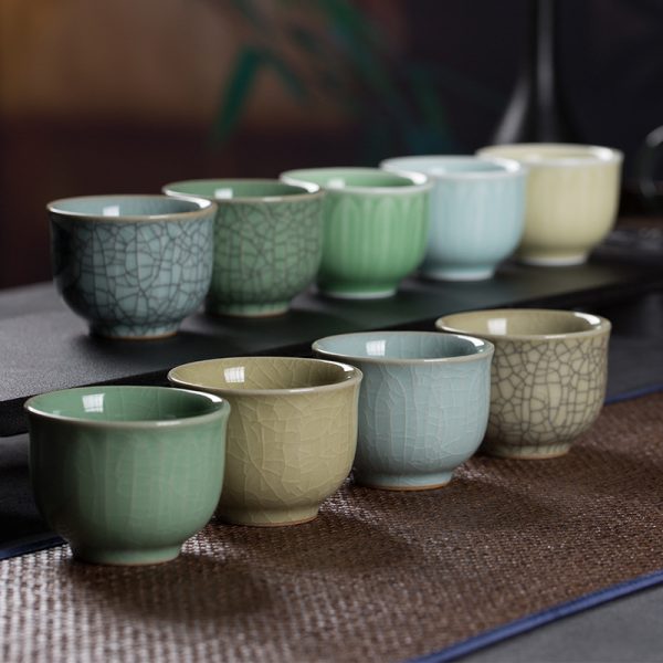 龙泉青瓷 功夫茶具茶杯陶瓷品茗杯哥窑冰裂主人杯小品杯可雕刻