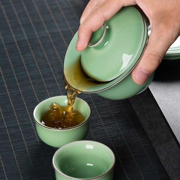 龙泉青瓷 创意中式功夫茶具套装 陶瓷盖碗茶壶茶杯家用商务礼品盒