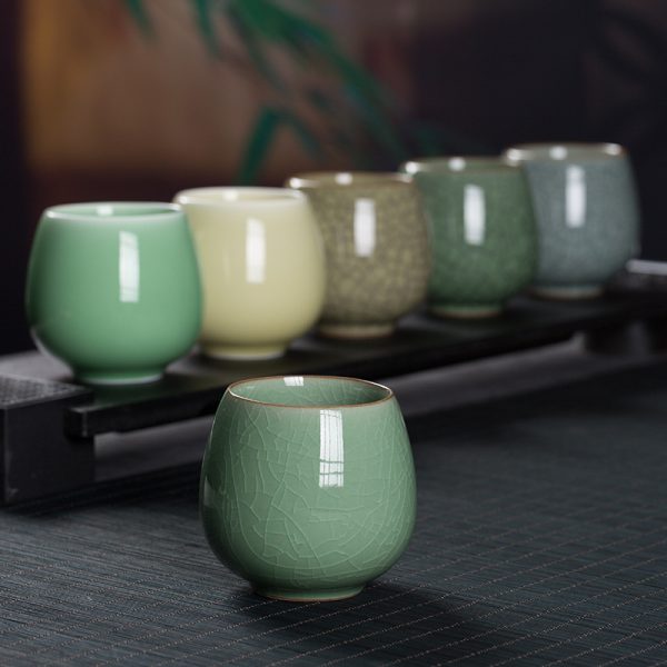 龙泉青瓷茶杯 家用陶瓷泡茶杯办公室无柄小杯中式冰裂水杯 可雕刻