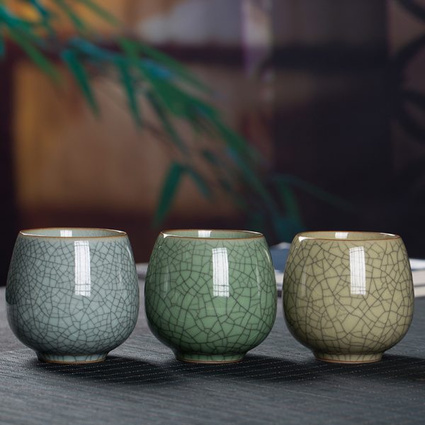 龙泉青瓷茶杯 家用陶瓷泡茶杯办公室无柄小杯中式冰裂水杯 可雕刻