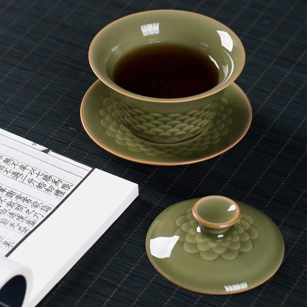 龙泉青瓷 功夫茶盖碗三才陶瓷茶具泡茶碗手工敬茶杯茶盏 一件代发