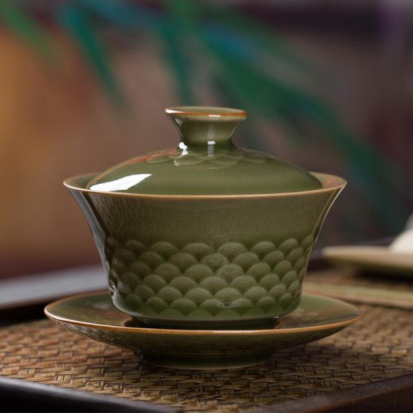 龙泉青瓷 功夫茶盖碗三才陶瓷茶具泡茶碗手工敬茶杯茶盏 一件代发