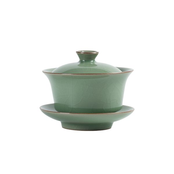 龙泉青瓷 功夫茶盖碗三才敬茶杯 陶瓷茶具中式仿古家用手抓分茶器