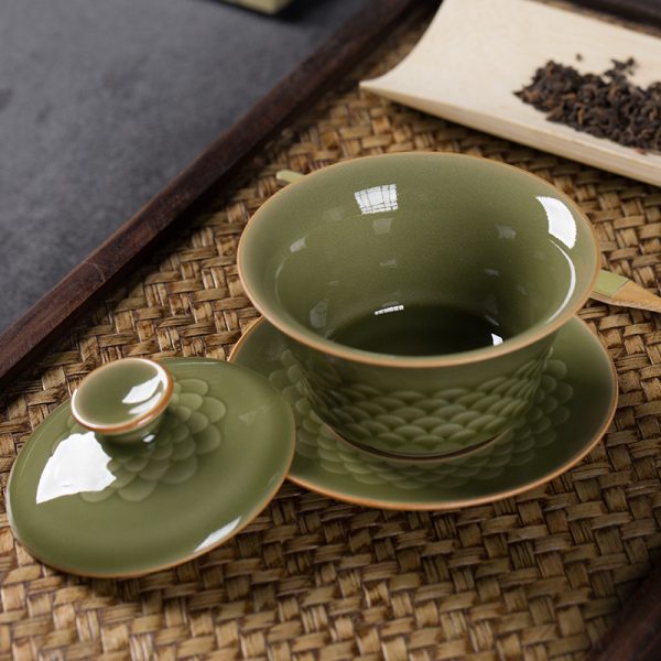 龙泉青瓷 功夫茶盖碗三才陶瓷茶具泡茶碗手工敬茶杯茶盏 一件代发