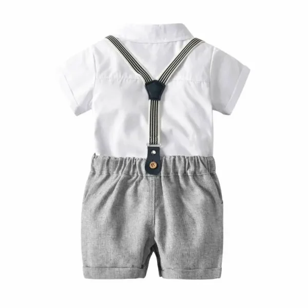 加工定制 跨境欧美绅士男宝宝夏季新款短袖爬服短裤背带帽子套装