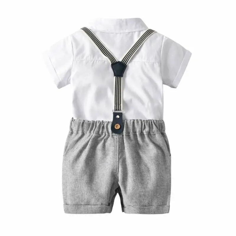 跨境 男宝宝绅士套装夏季新款爬服厂家销售欧美男童哈衣+帽子代发
