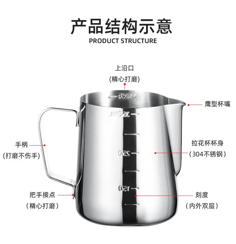天喜咖啡拉花杯不锈钢咖啡器具拉花工具打奶泡杯带刻度尖嘴拉花缸