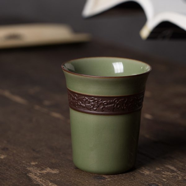 龙泉青瓷 复古手工半刀泥杯功夫茶具配件茶闻香杯 陶瓷大容量茶海