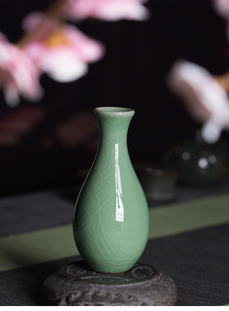 龙泉青瓷 创意迷你小花瓶客厅插花水培 陶瓷花器摆件中式家居饰品