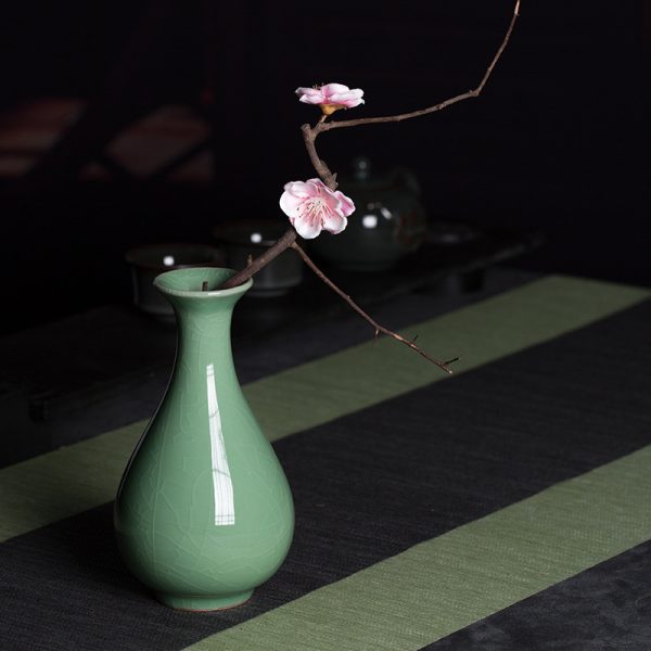 龙泉青瓷 小号花瓶插花器创意个性客厅陶瓷花瓶摆件冰裂 一件代发