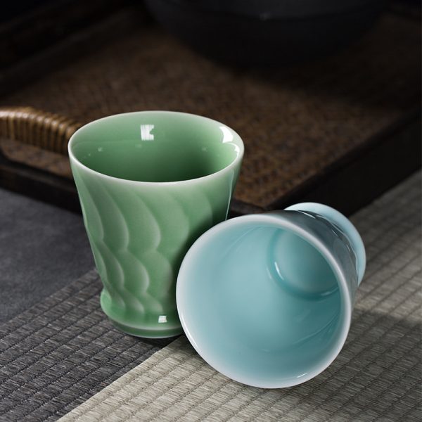 龙泉青瓷 陶瓷马克杯家用喝水泡茶手工茶具创意青瓷单杯 一件代发