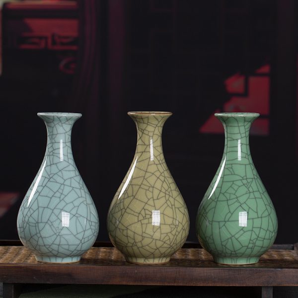 龙泉青瓷 小号花瓶插花器创意个性客厅陶瓷花瓶摆件冰裂 一件代发