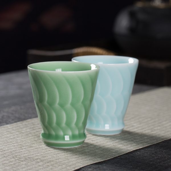 龙泉青瓷 陶瓷马克杯家用喝水泡茶手工茶具创意青瓷单杯 一件代发
