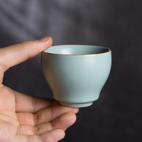 龙泉青瓷 汝窑功夫茶杯主人杯家用单杯 工艺美术师手作手工品茗杯