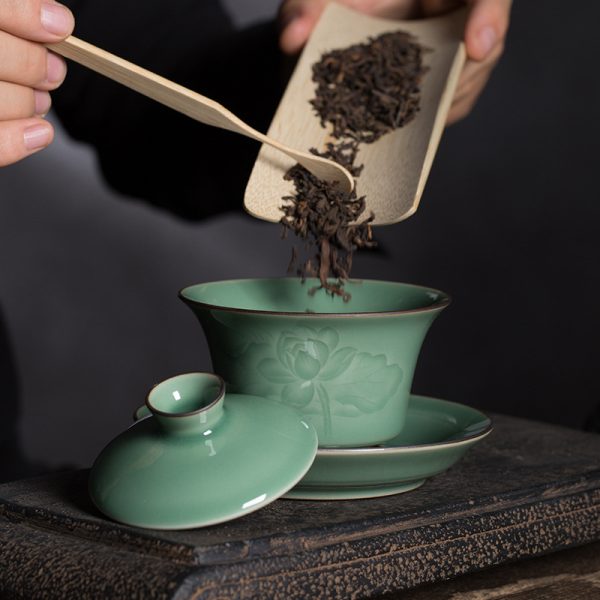 龙泉青瓷 纯手工盖碗三才功夫茶具敬茶碗中式家用陶瓷 厂家直销