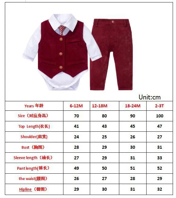 加工定制 跨境欧美春秋新款长袖婴幼儿哈衣马甲领带长裤多件套装