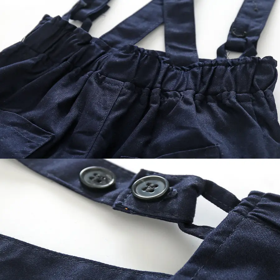 加工定制跨境新款夏婴童套装绅士儿童套装短袖爬服加背带裤两件套