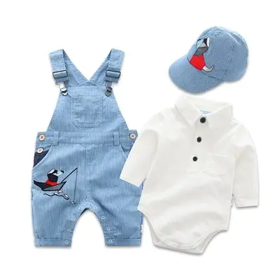 加工定制 跨境外贸童装婴幼服饰男宝宝短袖爬服领结背带套装礼服