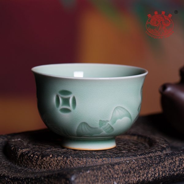 龙泉青瓷 高档手工主人杯李茂林福在眼前功夫茶杯 陶瓷品茗杯茶碗