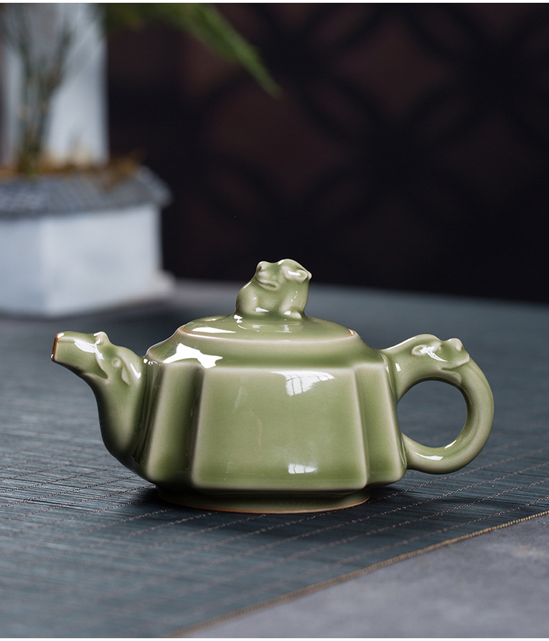 龙泉青瓷 功夫茶具泡茶壶越窑仿古手工壶单壶 陶瓷家用中式泡茶壶