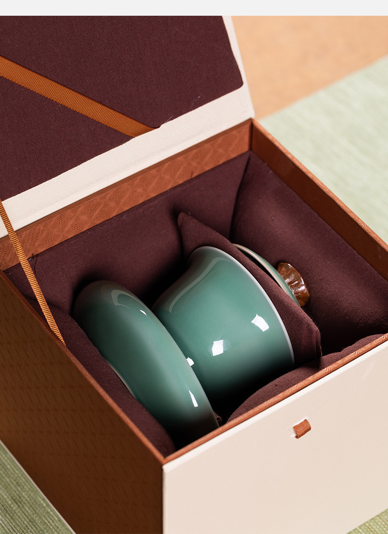 龙泉青瓷三才盖碗家用纯手工高档泡茶器陶瓷功夫茶具大号敬泡茶碗